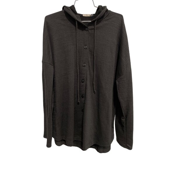 Blumin Apparel Button Front Hoodie Size 1XL Long Sleeve Solid Black Warm Relaxed - Picture 1 of 6